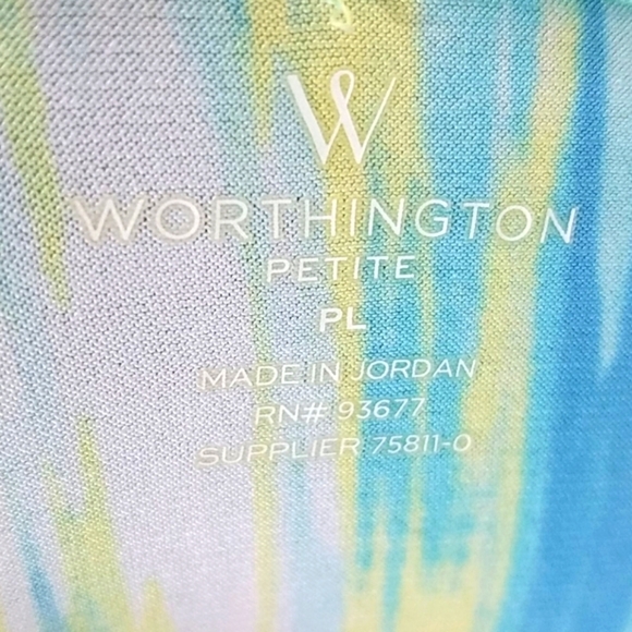 Tank top cowl neck stretch gathered sides blue yellow black abstract print EUC - Picture 8 of 9